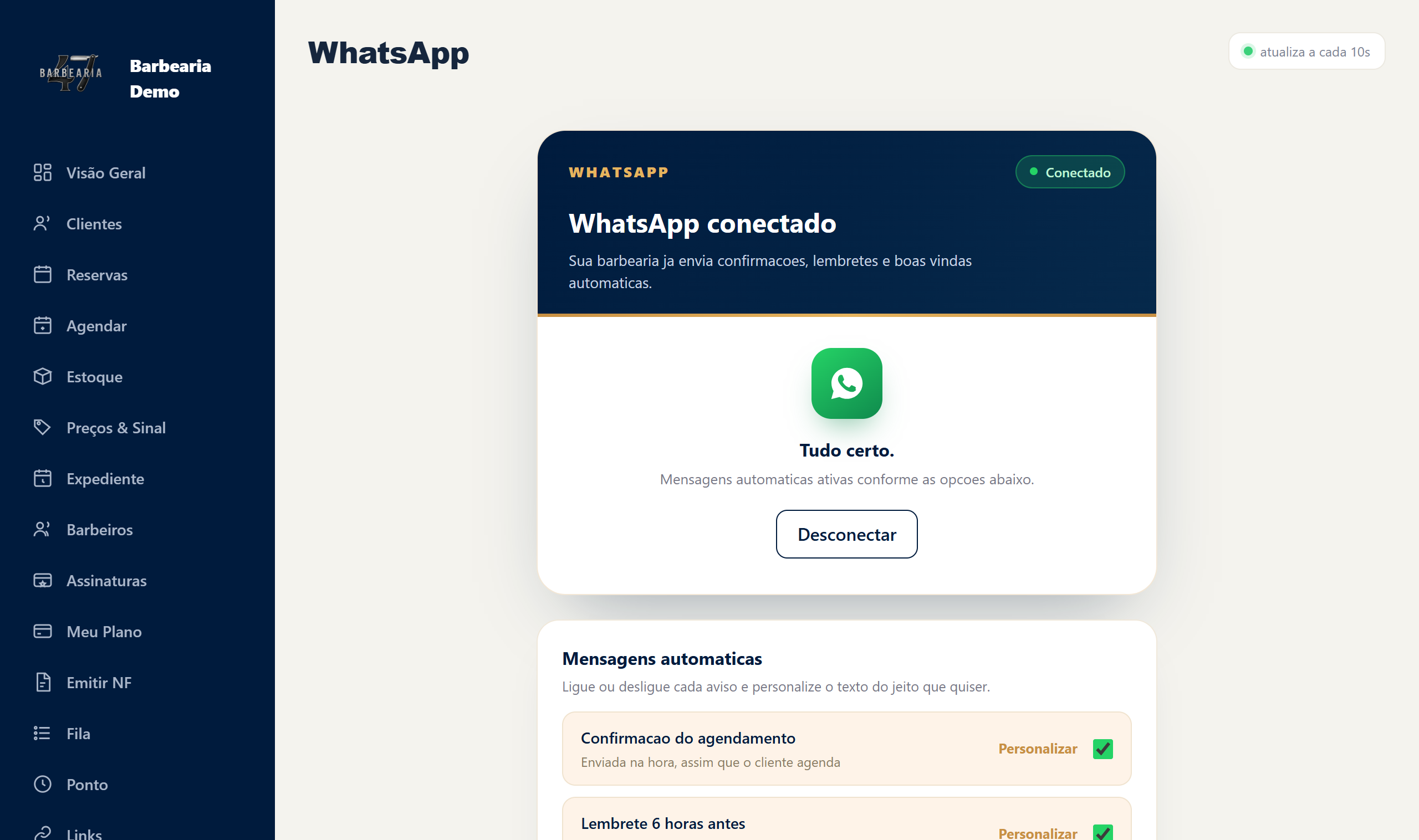 Aba WhatsApp real do sistema