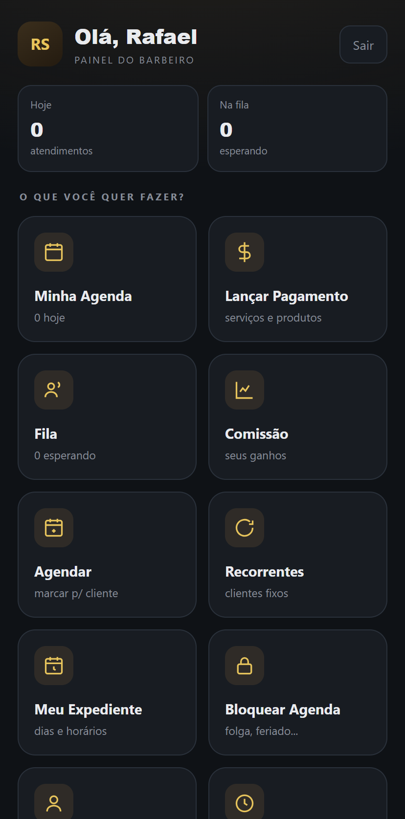 Painel real do barbeiro